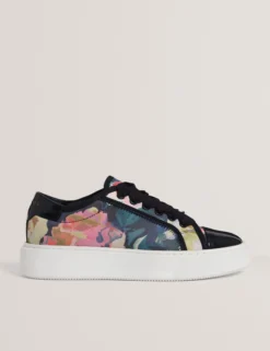 Satin-Plateau-Sneaker mit Blumenmuster