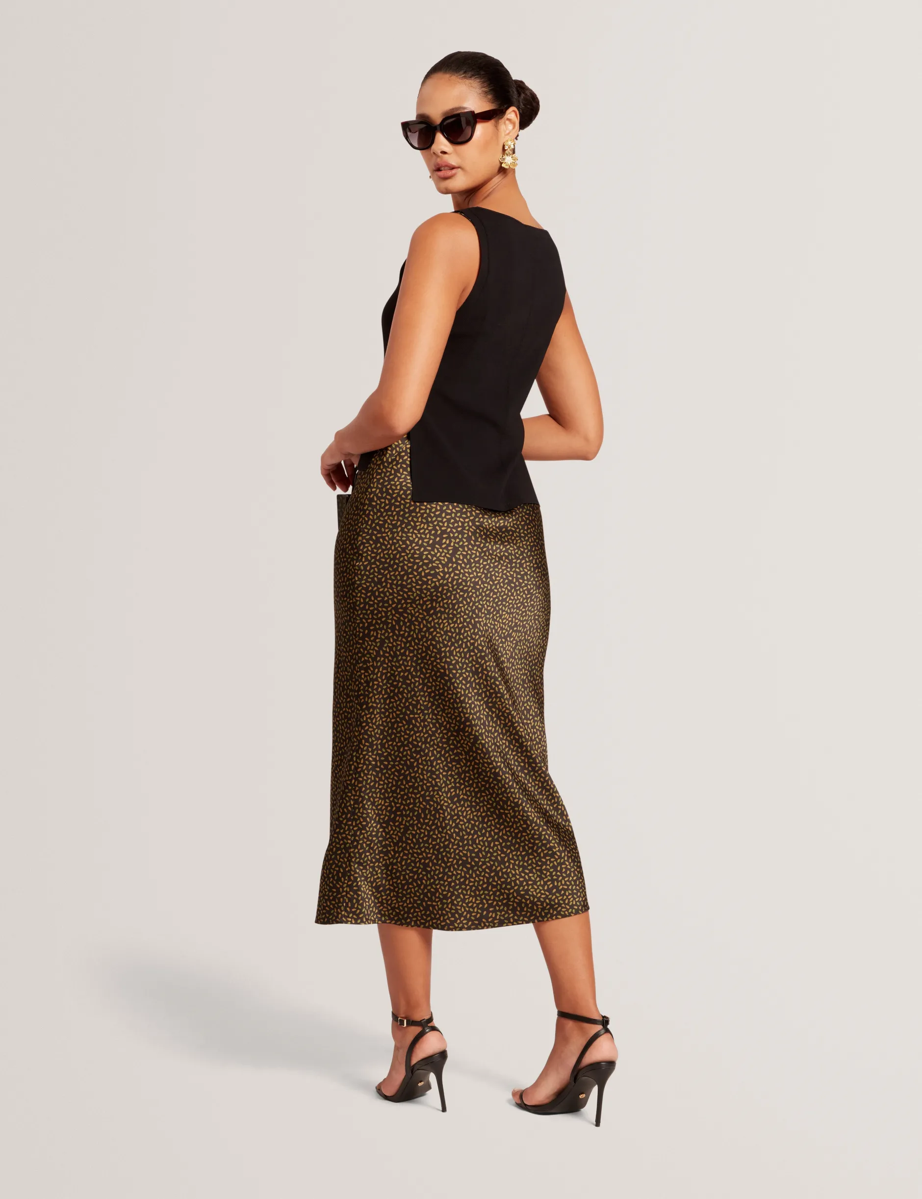 Satin-Slipkleid mit kleinem Print und abnehmbarem Oberteil