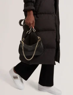 Schultertasche aus Leder mit Gurtband