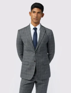 Slim-Fit-Anzugjacke mit strukturiertem Karomuster