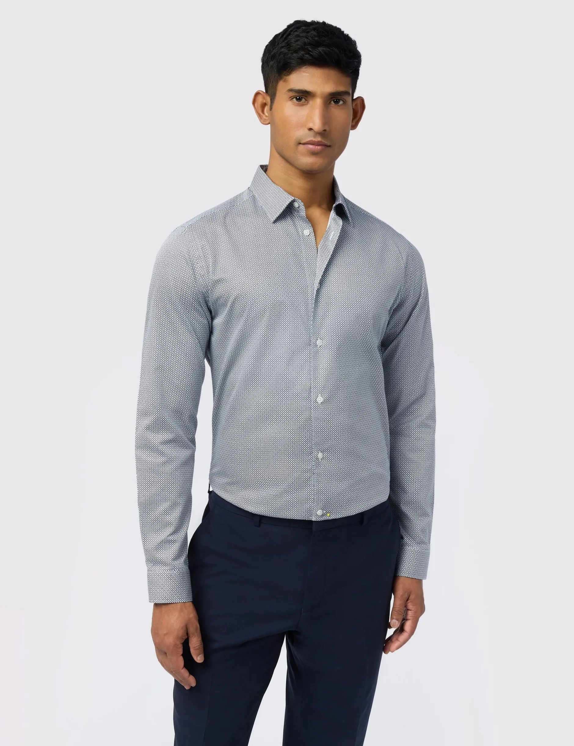 Slim-Fit-Baumwollhemd mit Mikrogeometrischem Print