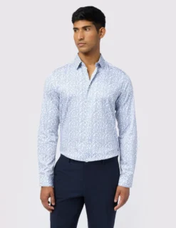 Slim-Fit-Hemd aus Satin-Baumwolle mit Blattmuster