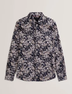 Slim-Fit-Langarmhemd mit verstreuten Blütenblättern