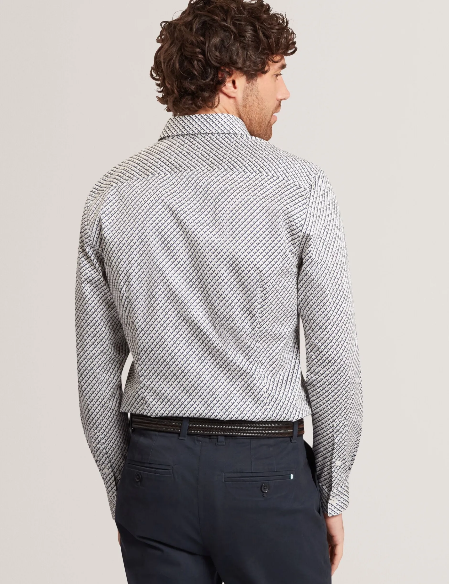 Slim Fit Tonal Geo Stretch Baumwollhemd