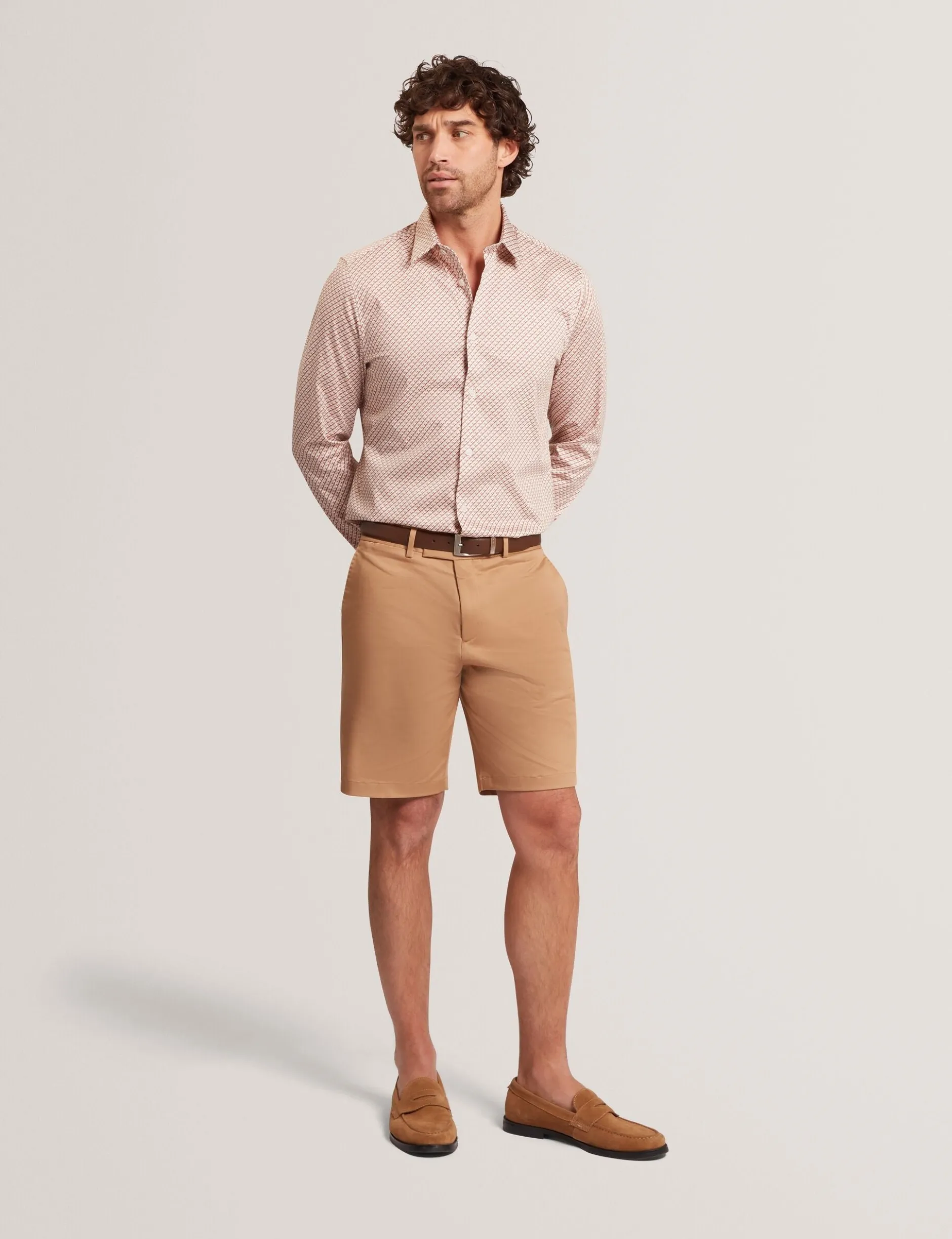 Slim Fit Tonal Geo Stretch Baumwollhemd