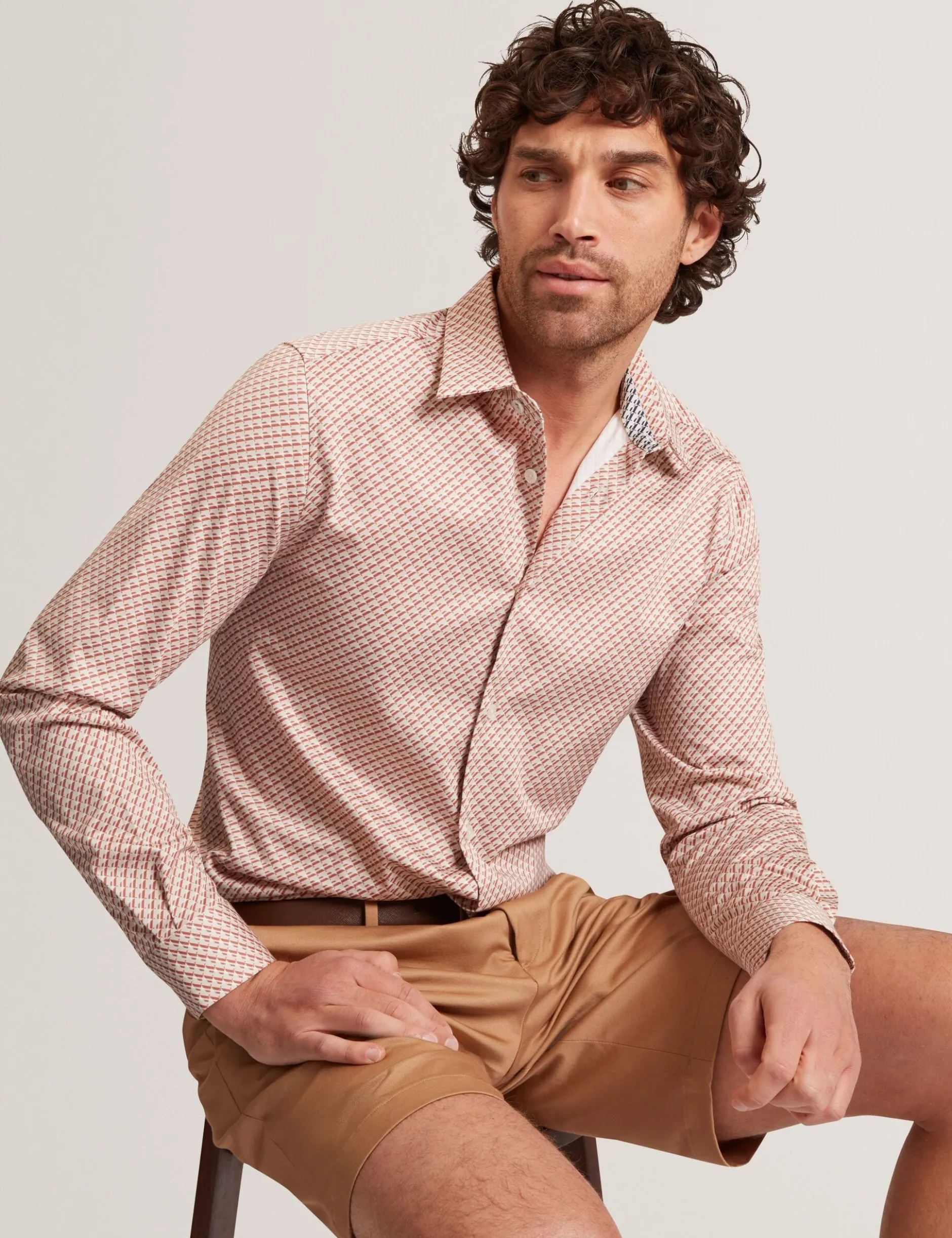 Slim Fit Tonal Geo Stretch Baumwollhemd