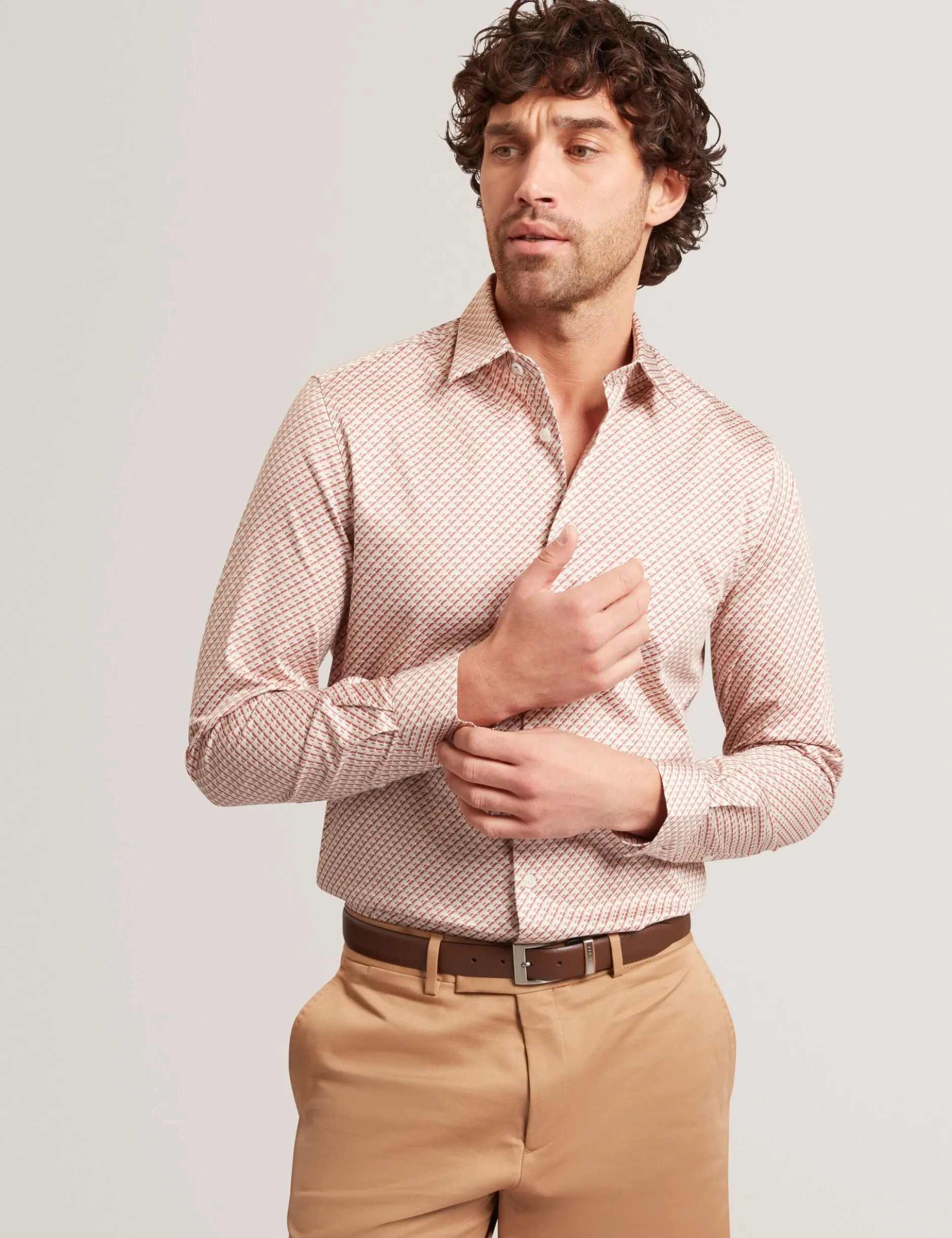 Slim Fit Tonal Geo Stretch Baumwollhemd