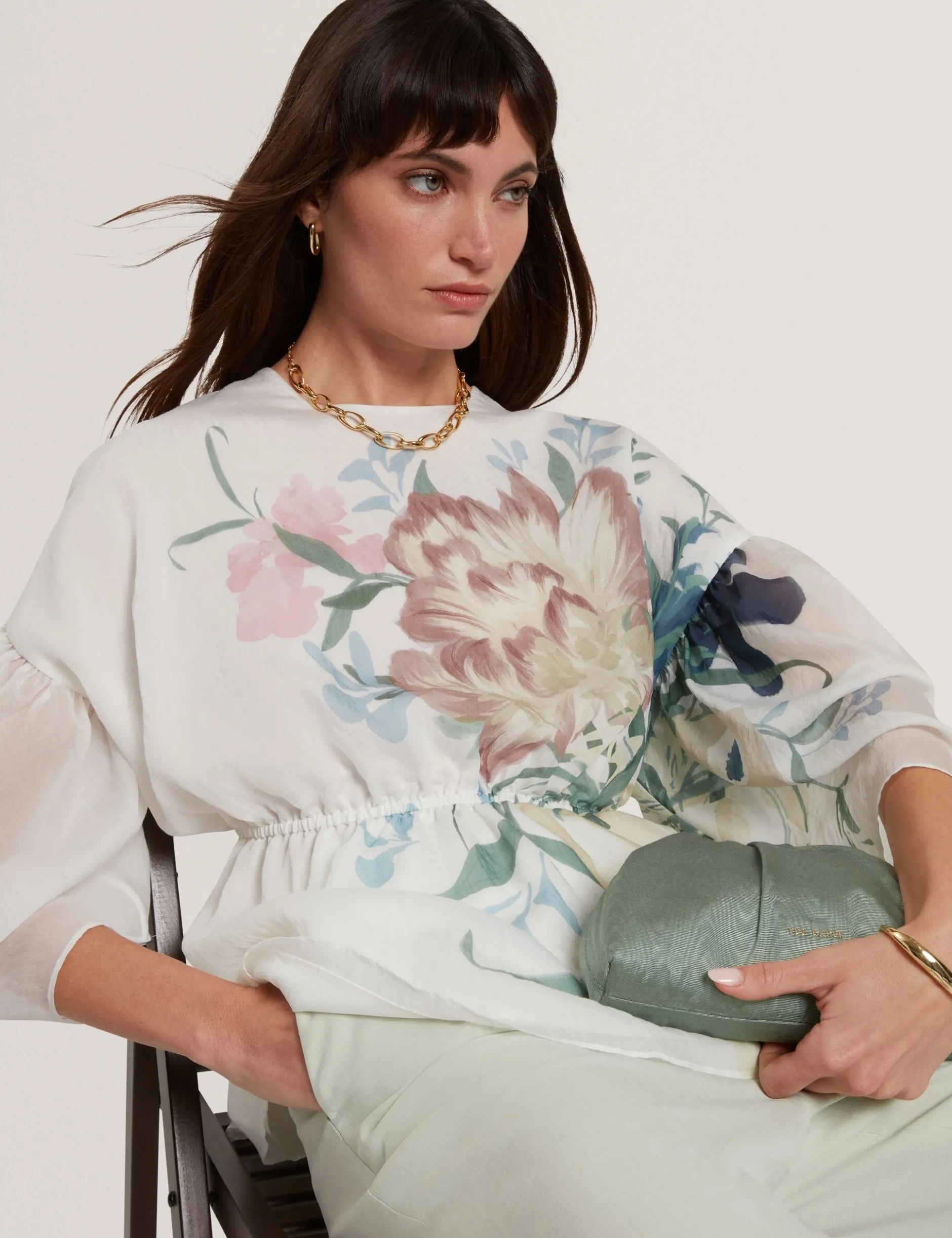 Soft Blooms Puff Sleeve Peplum Top