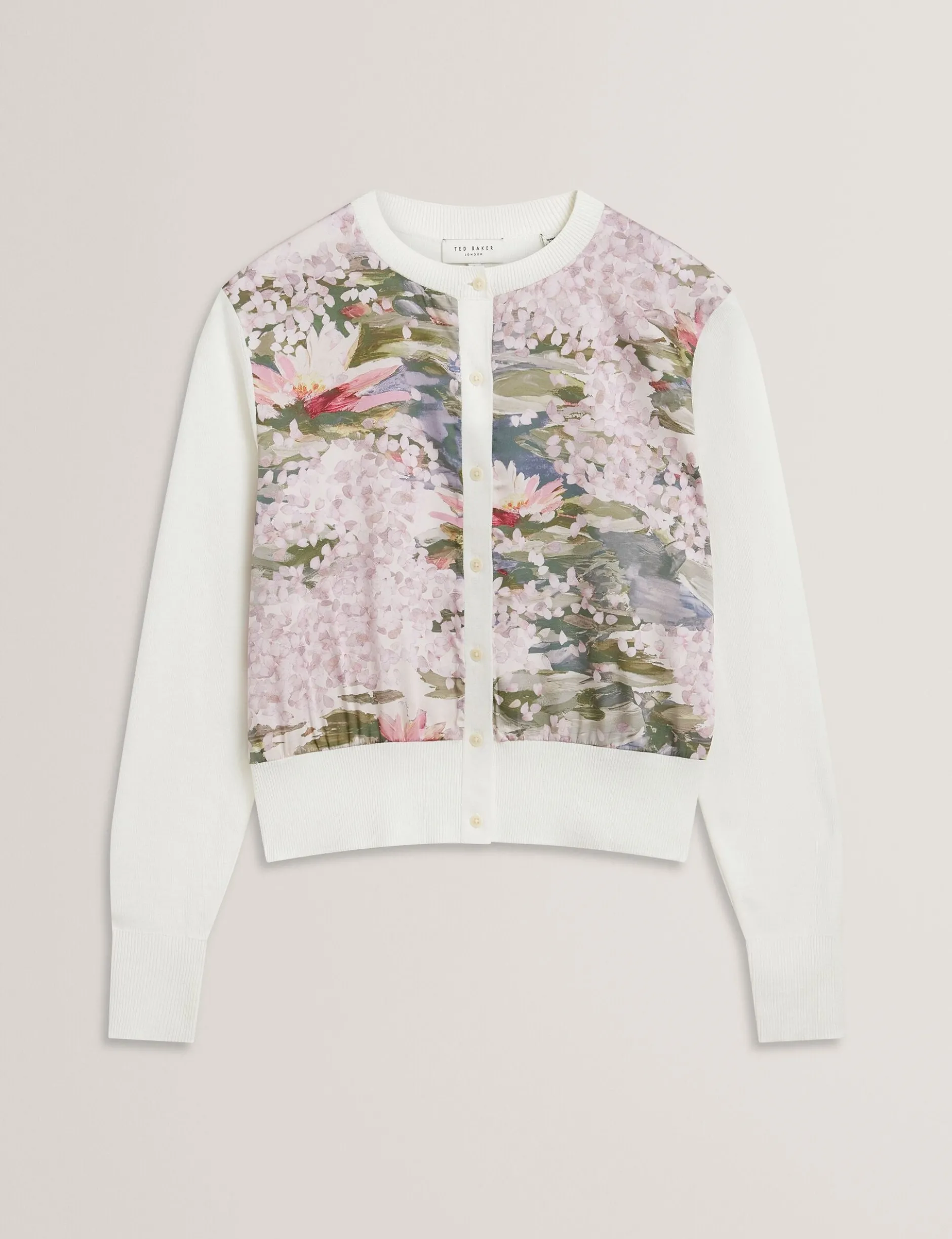 Strickjacke mit Seerosenmuster, gewebte Vorderseite