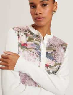 Strickjacke mit Seerosenmuster, gewebte Vorderseite