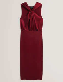 Strickkleid mit Twist-Ausschnitt, Midi-Länge