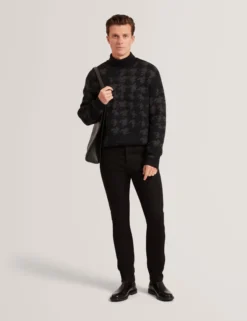 Strickpullover mit Rollkragen und Hahnentrittmuster