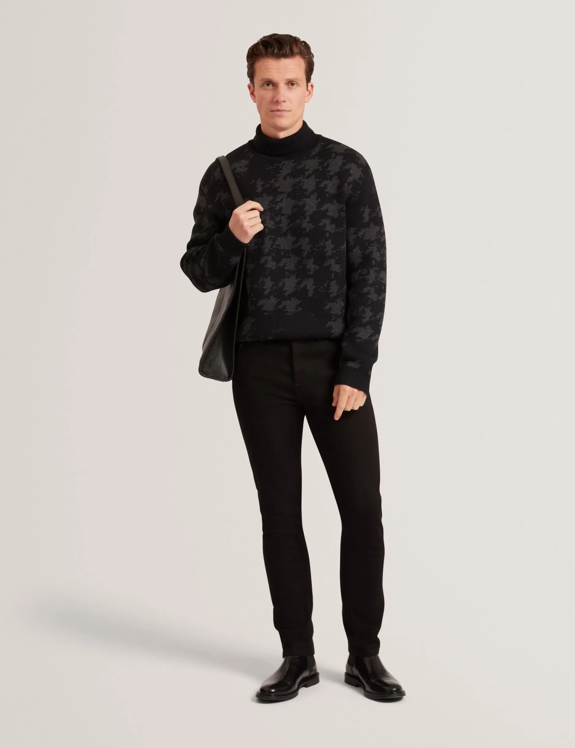 Strickpullover mit Rollkragen und Hahnentrittmuster