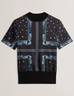 Stricktop mit Schalprint und kurzen Ärmeln