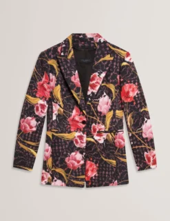 Taillierter Blazer mit Rosenmuster und Sanduhrform