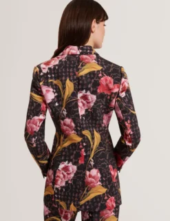 Taillierter Blazer mit Rosenmuster und Sanduhrform