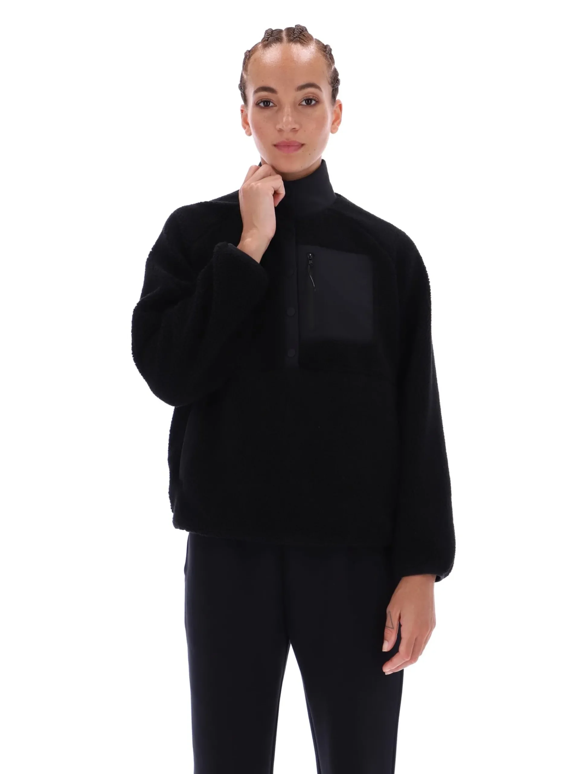 Thermojacke aus Borg-Fleece mit hohem Kragen zum Überziehen