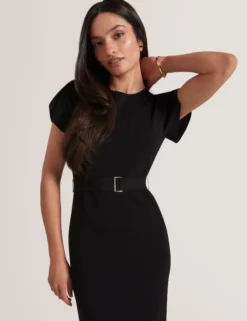 Tulpenärmel-Midikleid mit Gürtel