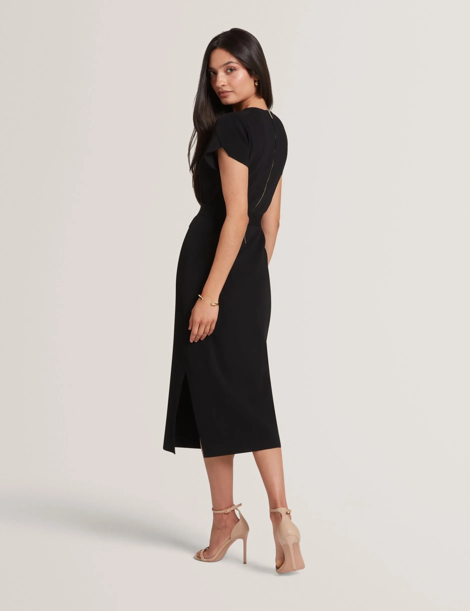 Tulpenärmel-Midikleid mit Gürtel