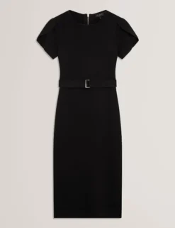 Tulpenärmel-Midikleid mit Gürtel