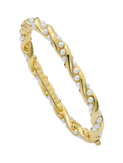 Verdrehter Perlen-Armreif mit Scharnier, Gold