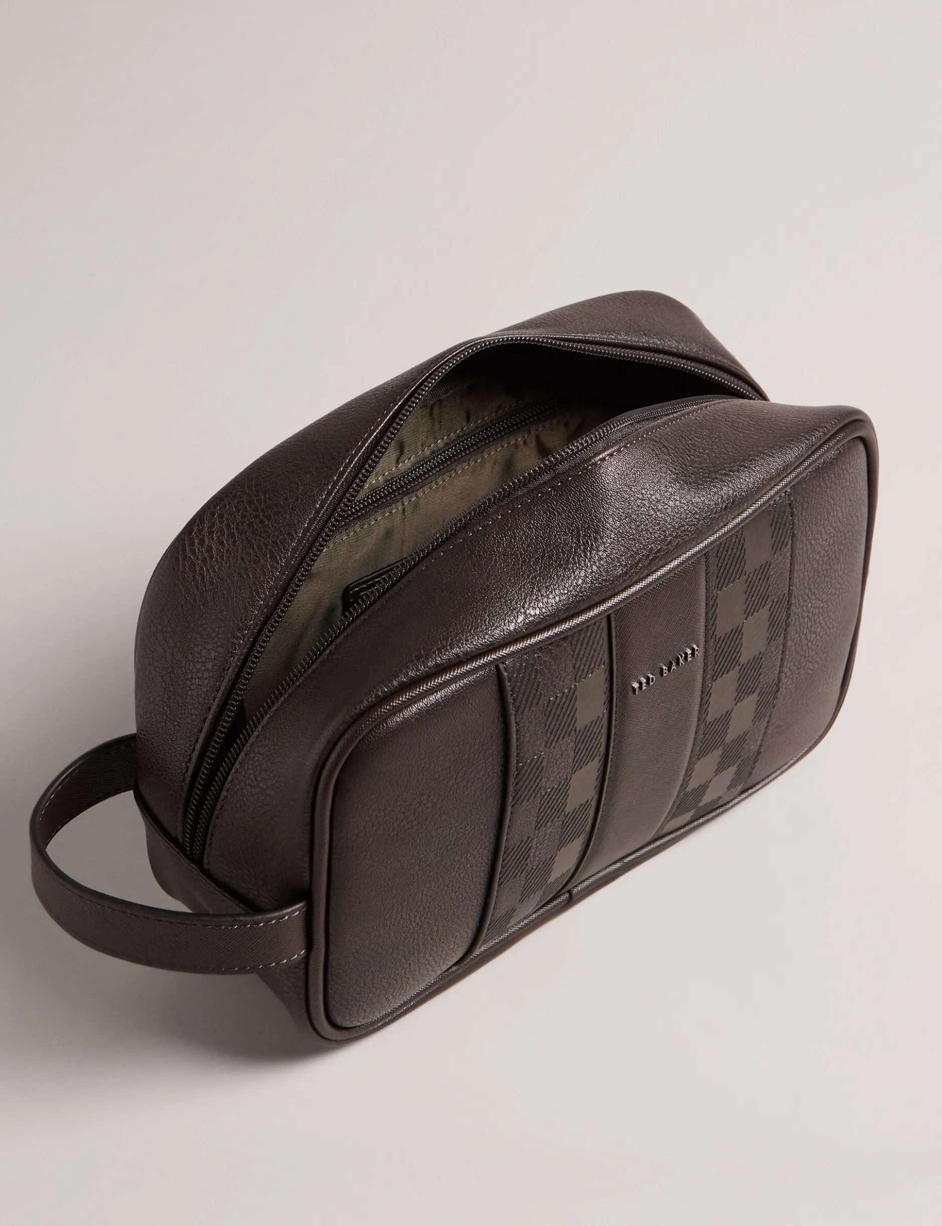 Waschtasche aus Kunstleder mit Karomuster