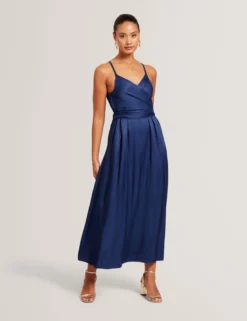 Wickelkleid mit Taillengürtel und Trägern, Midi-Länge