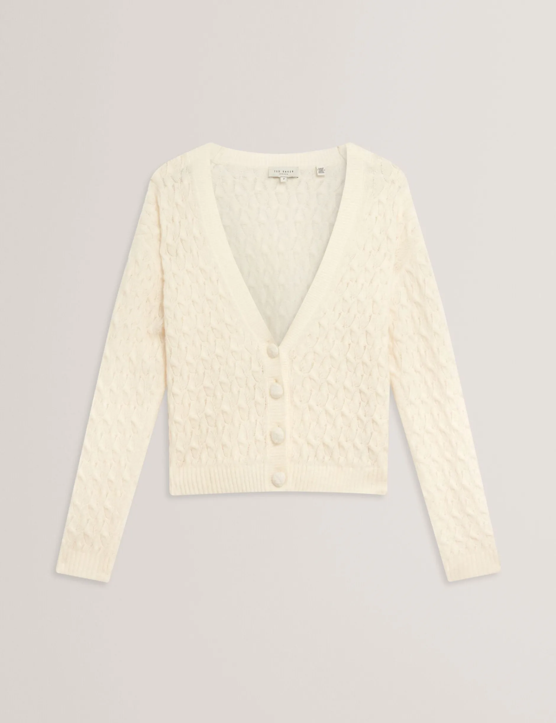 Zopfstrick-Strickjacke aus Wolle mit V-Ausschnitt